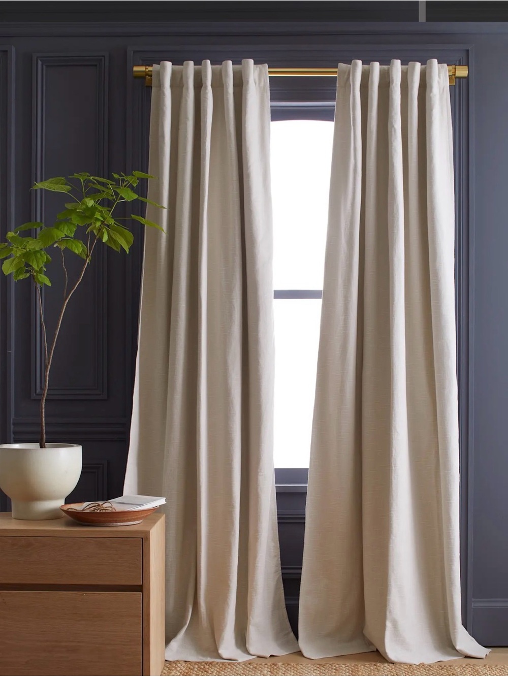 Quince Natural cotton slub room darkening curtain-single panel